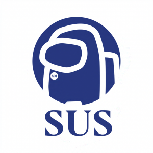 Zus Coffee logo but with Among Us character. Text reads "SUS"