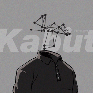 Headless torso with a plexus animation above it. The word "Kabut" in the background 