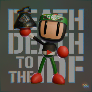 Bomberman figure holding an explosive, stating "death, death to the iDF". Free Palestine.